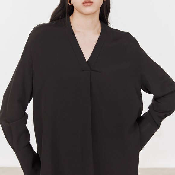 CHICJOC Luxury 100% Silk High-Density Glossy Blouse – Black – Size 36 - Picture 6 of 6